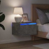 Set 2 Noptiere Suspendate vidaXL Gri Beton cu LED RGB, 50x36x30 cm