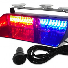 Lampa parbriz profesionala stroboscopica rosu/albastru cu mufa bricheta ,