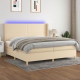Cumpara ieftin Pat cu arcuri, saltea și LED, crem, 200x200 cm, textil