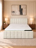 Pat Metropol 160x200 cm Lada Depozitare Tapitat Catifea Ivory Somiera Inclusa (cod G19-01)