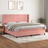 Cumpara ieftin Pat box spring cu saltea, roz, 200x200 cm, catifea