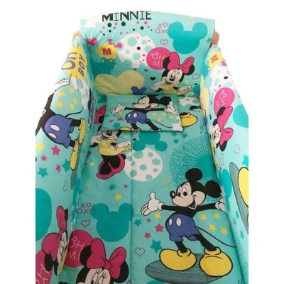 Set lenjerie pentru bebelusi cu aparatori laterale, Minnie &amp;amp; Mickey Mouse, bumbac 100% foto