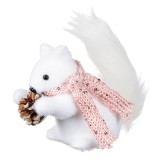 Ornament Brad Crăciun, Model Veveriță, Spumă, Culoare Albă, Fular Roz, 14cm, Oem