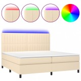 Cumpara ieftin Pat cu arcuri, saltea si LED, crem, 200x200 cm, textil
