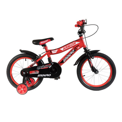 Bicicleta baieti cu roti ajutatoare BMX, 16 inch, 5-8 ani, Negru/Rosu foto