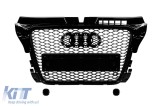 Grilaj tip RS3 lacuit negru, potrivit pentru Audi A3 2008-2011 pentru modelele echipate cu bara de protectie standard, cu baza pentru emblema, cu desc
