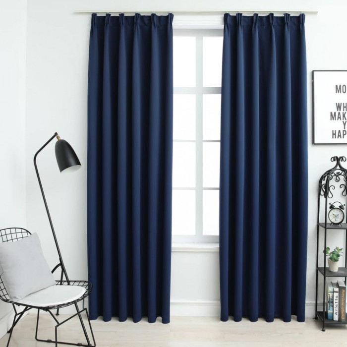 vidaXL Draperii opace cu c&acirc;rlige, 2 buc., albastru, 140 x 245 cm