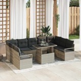 Set de 10 Piese Canapea pentru Grădină cu Perne Gri Deschis Poly Rattan