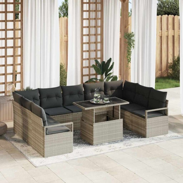 Set de canapele pentru grădină cu pernă 10 pcs Gri deschis