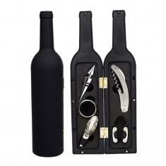 Set 6 accesorii pentru vin, model sticla de vin, Gonga® Negru