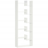 HOMCOM Bibliotecă Modernă cu 6 Etaje cu 11 Rafturi Deschise din MDF și PAL, 61x21,6x162,6 cm, Alb | Aosom Romania