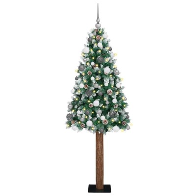 vidaXL Brad de Crăciun Slim LED-uri și Set de Bile Verde 210 cm PVC foto