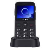 Telefon mobil Alcatel Senior, ecran TFT 2.4 inch, 2G, Bluetooth 3.0, 5 MB, 8 MB RAM, 2 MP, 970 mAh, meniu romana, stand incarcare, Black Silver