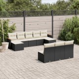 Gossi set canapele de gradina cu perne, 10 piese, negru, poliratan