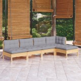 vidaXL Set mobilier grădină cu perne gri, 5 piese, lemn masiv de pin 3096333