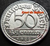 Moneda istorica 50 PFENNIG - IMPERIUL GERMAN, anul 1922 * cod 4726 = ERORI BATERE