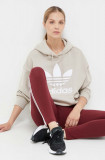 Adidas Originals hanorac de bumbac femei, culoarea bej, cu glugă, cu imprimeu