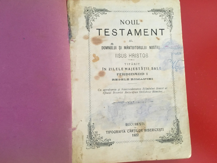 NOUL TESTAMENT EDITIA 1922- CU APROBAREA SF SINOD AL BOR