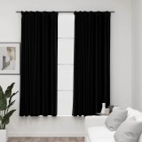 Draperii opace aspect in, c&acirc;rlige, 2 buc., negru, 140 x 175 cm