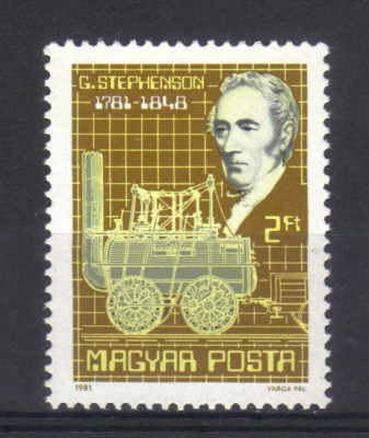 UNGARIA 1981, Aniversari, G. Stephenson, Locomotiva, MNH, serie neuzata foto