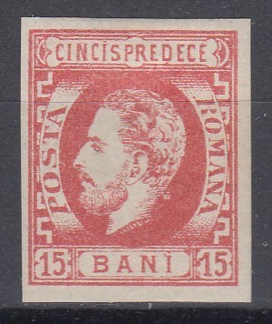 ROMANIA 1872 LP 32 REGELE CAROL I CU BARBA 15 BANI ROSU GUMA ORIGINALA SARNIERA foto