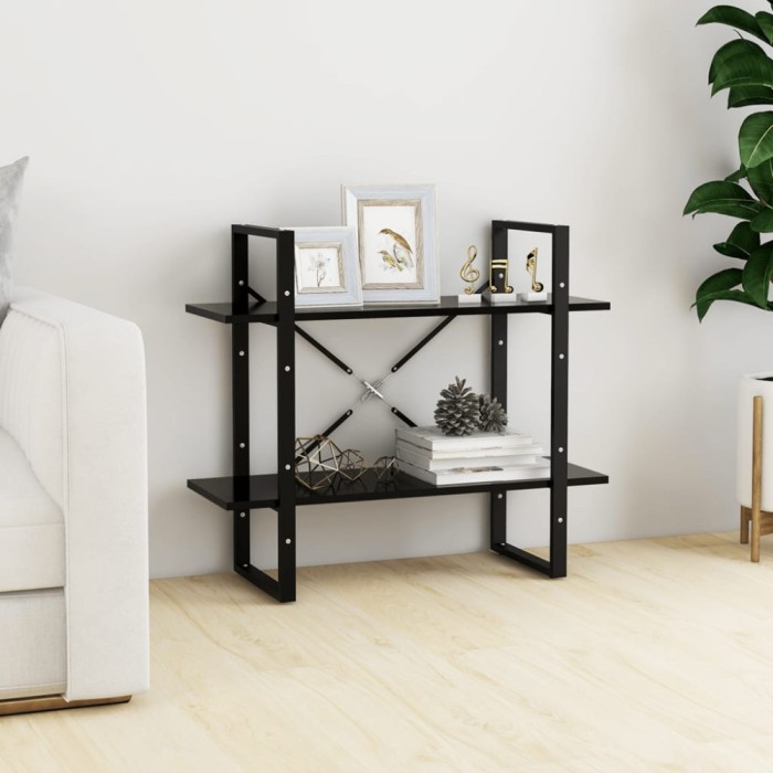 Gossi biblioteca cu 2 rafturi, negru, 80x30x70 cm, pal