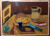 TABLOU PICTAT PE STICLA - STIL AVANGARDA ,APARENT NAIV, Natura statica, Tempera, Avangardism