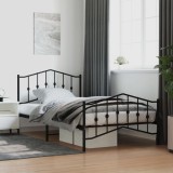 vidaXL Cadru pat metalic cu tăblii de cap/picioare, &nbsp;negru, 107x203 cm