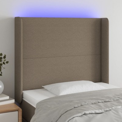 vidaXL Tăblie de pat cu LED, gri taupe, 93x16x118/128 cm, textil 3123754 foto