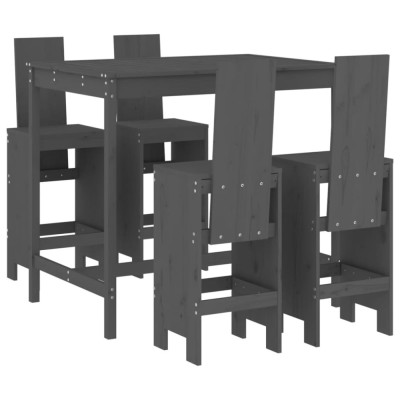 Set mobilier bar pentru gradina, 5 piese, gri, lemn masiv pin foto