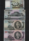 Set Coreea de Nord 200 + 500 + 1000 + 5000 won 2005-2007