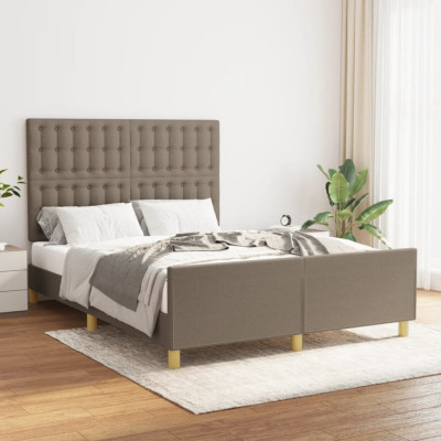 vidaXL Cadru de pat cu tăblie, gri taupe, 140x200 cm, textil foto