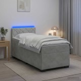 Cumpara ieftin Pat box spring cu saltea si LED Gri deschis 80 x 200 cm Catifea