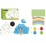Set asamblare Cort pentru copii, 172 piese, jucarie educationala pentru interior si aer liber, albastru