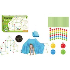 Set asamblare Cort pentru copii, 172 piese, jucarie educationala pentru interior si aer liber, albastru
