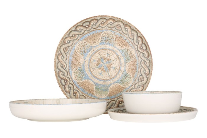 Rinart Set de vesela (Medium) - Celest - 24 bucăți - 6 persoane - Porţelan