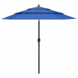 Umbrelă de soare 3 niveluri, st&acirc;lp de aluminiu, azuriu, 2,5 m, vidaXL
