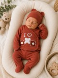 Cumpara ieftin Set Serde bebeluși nou-născut 0&ndash;3 luni, 5 piese cu imprimarea &bdquo;I Love Dad&rdquo; -