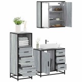 Cumpara ieftin Set mobilier de baie, 3 piese, gri sonoma, lemn prelucrat