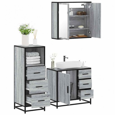 Gossi set mobilier de baie, 3 piese, gri sonoma, lemn prelucrat foto