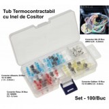 Set 100 Conectori Inel Cositor Termocontractibili cu Lipitura, Izolati Impermeabili, Auto, Moto, Electronice, 26-10 AWG