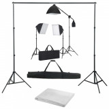 Suport 2x3m Kit 3x Softbox 150W macara si geanta plus panza verde