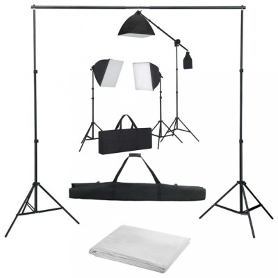 Suport 2x3m Kit 3x Softbox 150W macara si geanta plus panza verde foto