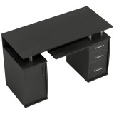 HOMCOM Birou pentru calculator 120 x 55 cm cu raft glisant pentru tastatură, 3 sertare, pentru dormitor, acasă, negru | Aosom Romania