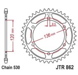 Pinion spate 44 dinti pas lant 530 Yamaha RD 550 YPVS (84-85) - XJ 600 H (84-91) - XJ 600 N (84-91)