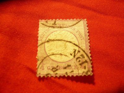 Timbru 1/4 gr. violet Germania 1872 scut mare , stamp., defect foto