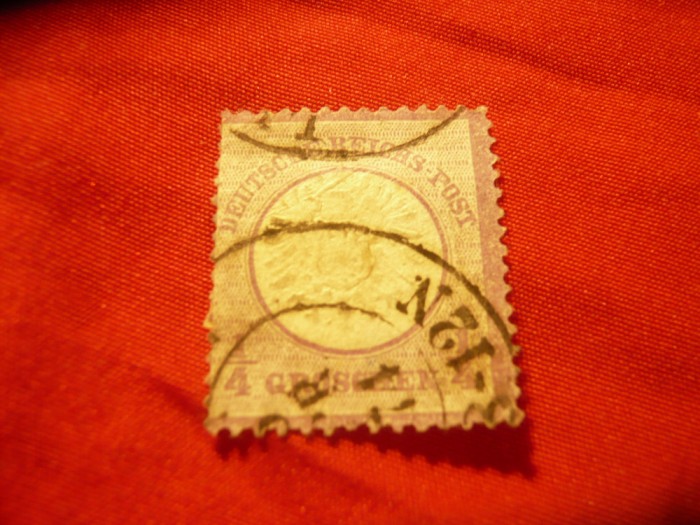 Timbru 1/4 gr. violet Germania 1872 scut mare , stamp., defect