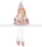 Figurina decorativa de Craciun fetita textila cu palarie &icirc;nalta, 54 cm