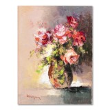 Tablou cu trandafiri rosii pictat manual, Gingasie, 40x30cm ulei pe panza, Geo Ungureanu