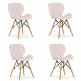 Set 4 scaune stil scandinav, Artool, Lago, catifea, lemn, roz, 48x43x74 cm